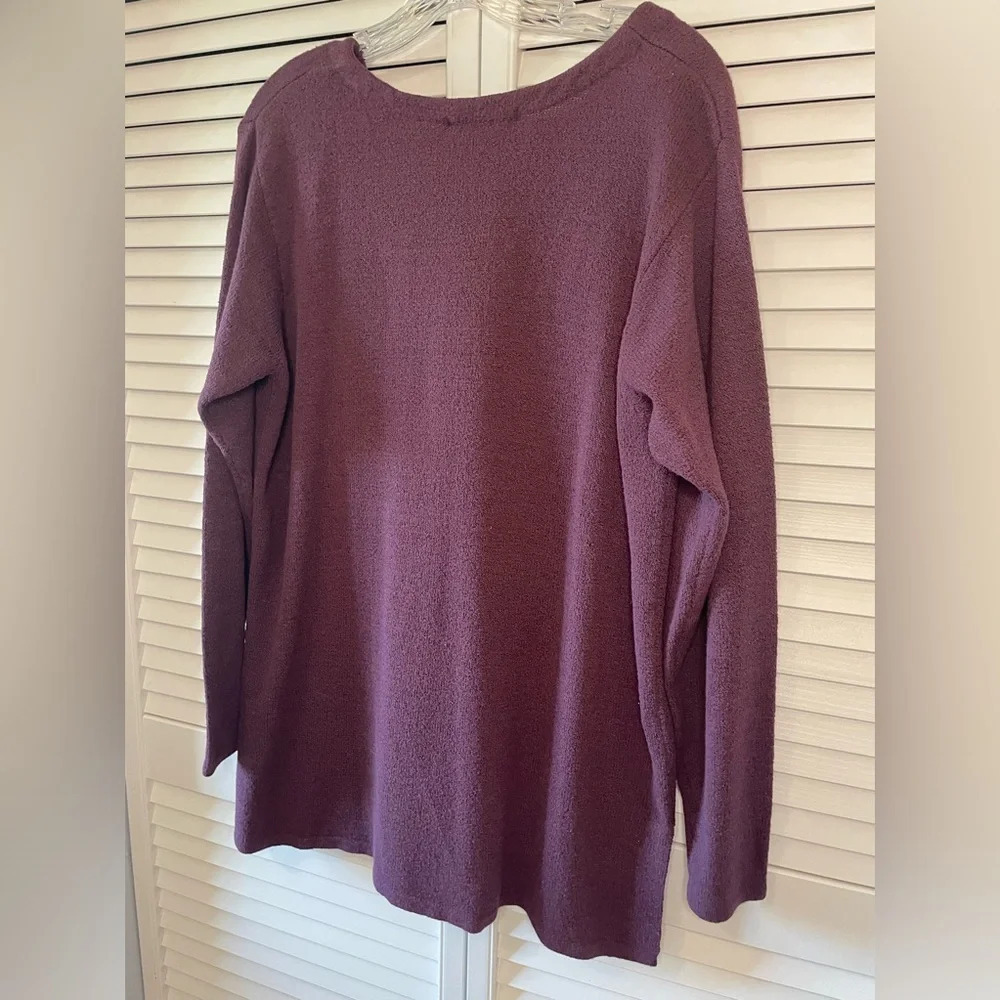 Vintage Express Tricot Plum Purple V-Neck Long Sleeve Sweater Large Side Vents - Picture 7 of 12